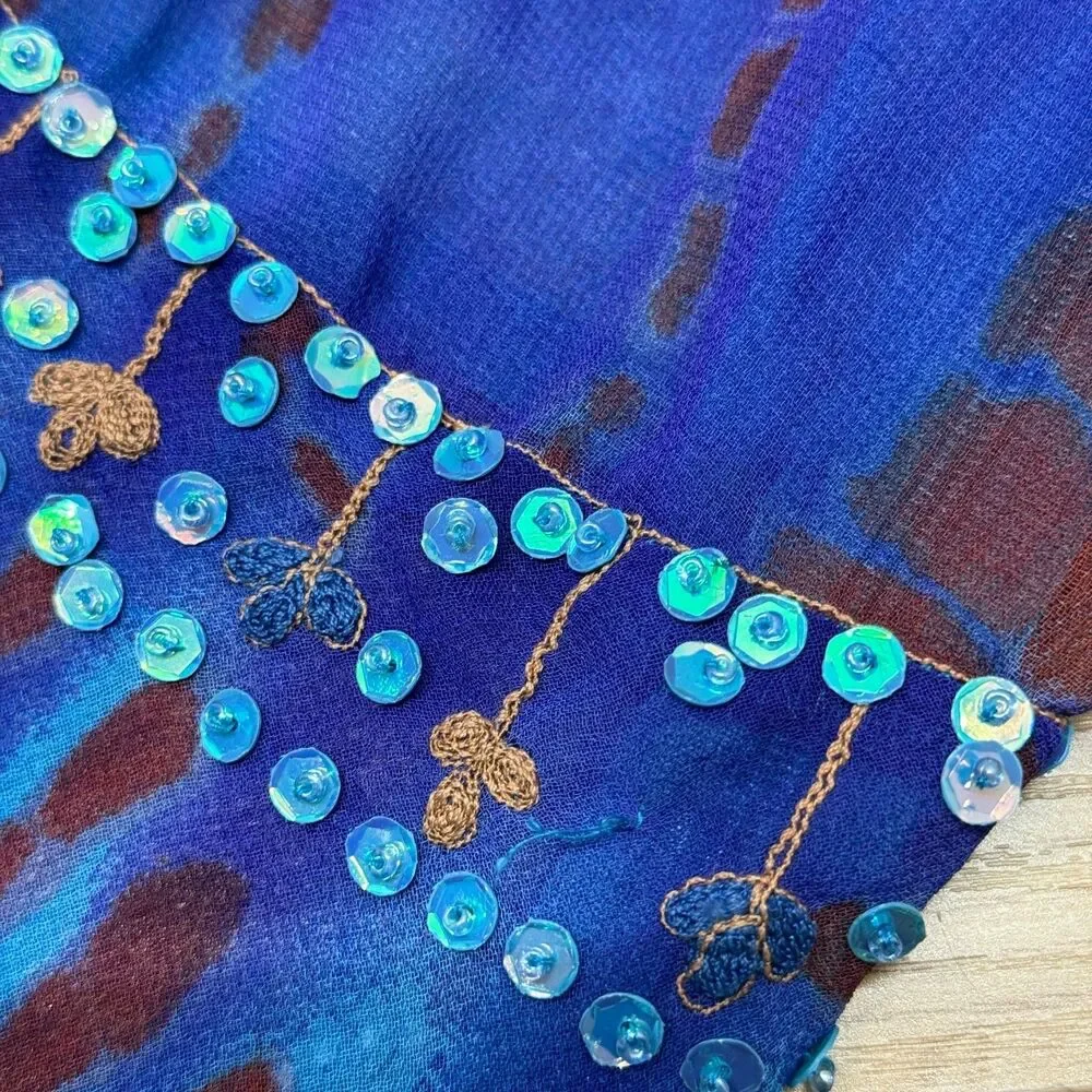 Vtg Y2k Beaded Babydoll Fairy Top Women 3X Blue Ethereal Sheer Gypsy Boho Hippie - Picture 9 of 15